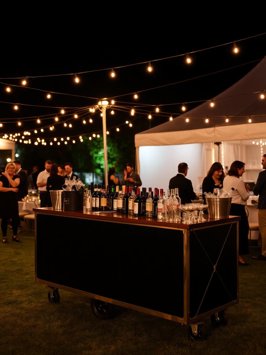 Estrutura de open bar montada em evento ao ar livre