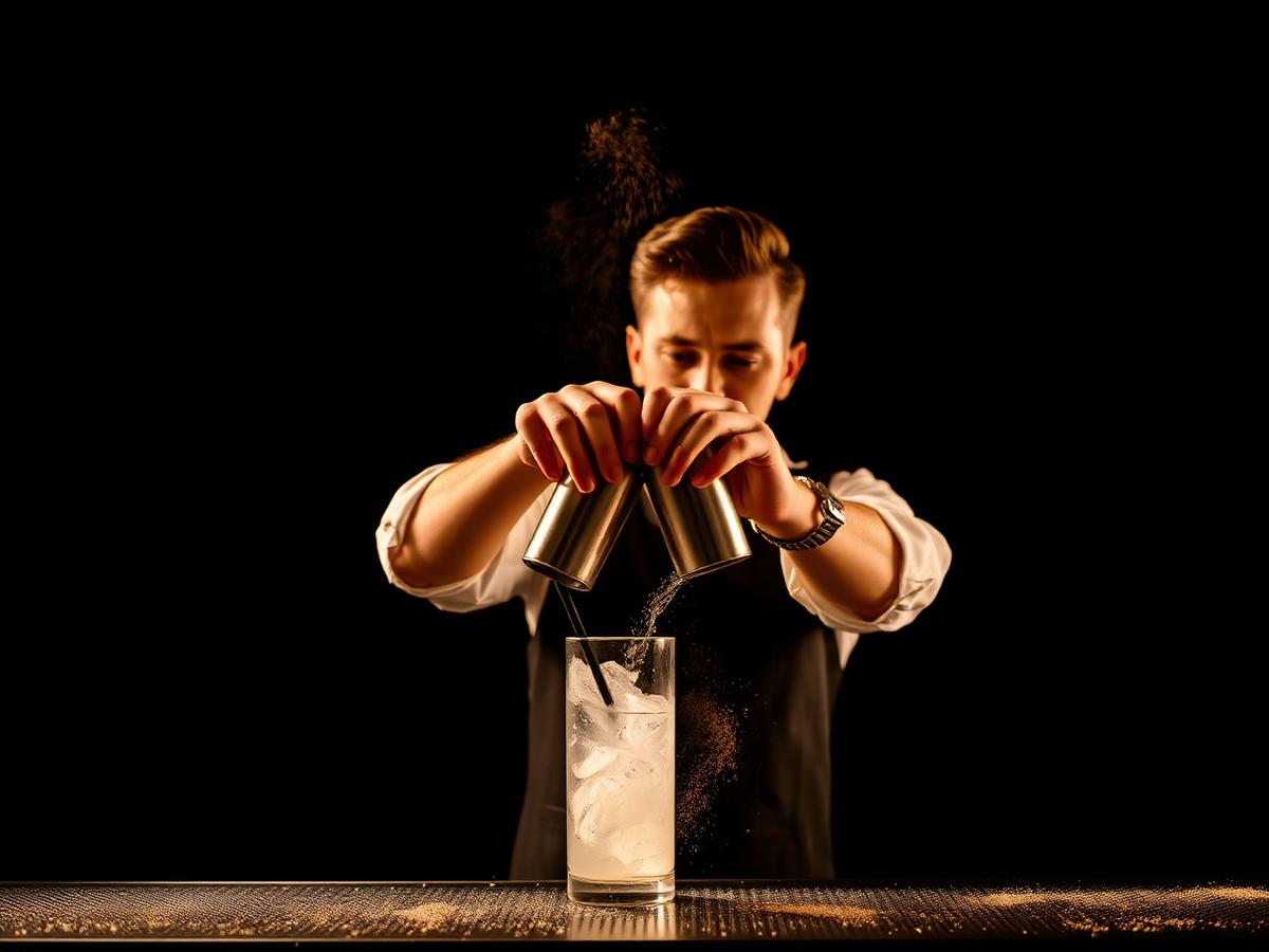 Bartender fazendo performance com shakers